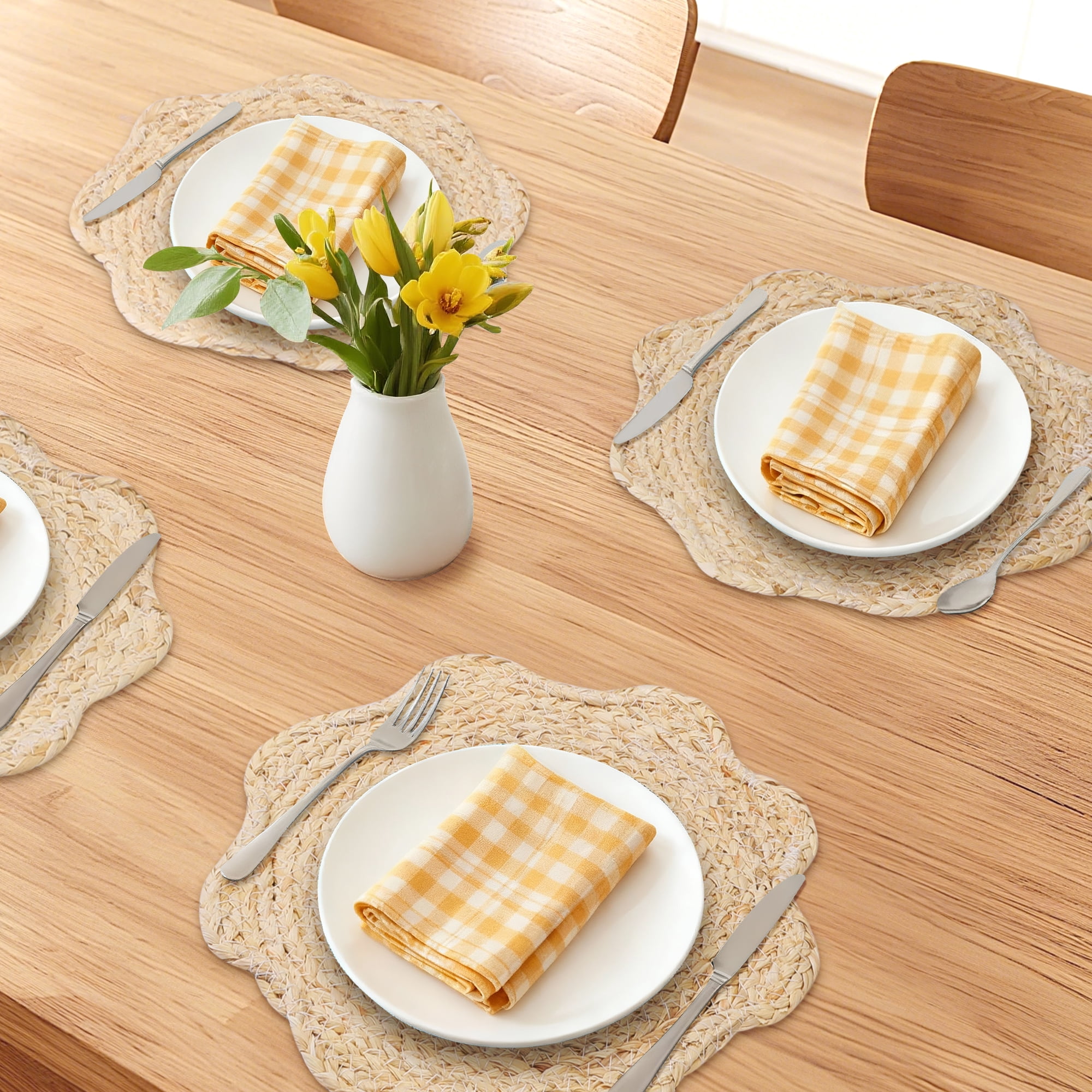 Unique Bargains Farmhouse Placemats 4pcs Flower Placemats Beige 11.8"x11.8"