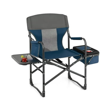 Folding Camping Chair, Heavy-Duty Director Chair Supports 400lbs with Side Table, Cooler Bag, Storage, Strap, Portable Makeup Chair Suitable for Yard, Picnic, Pool, Blue