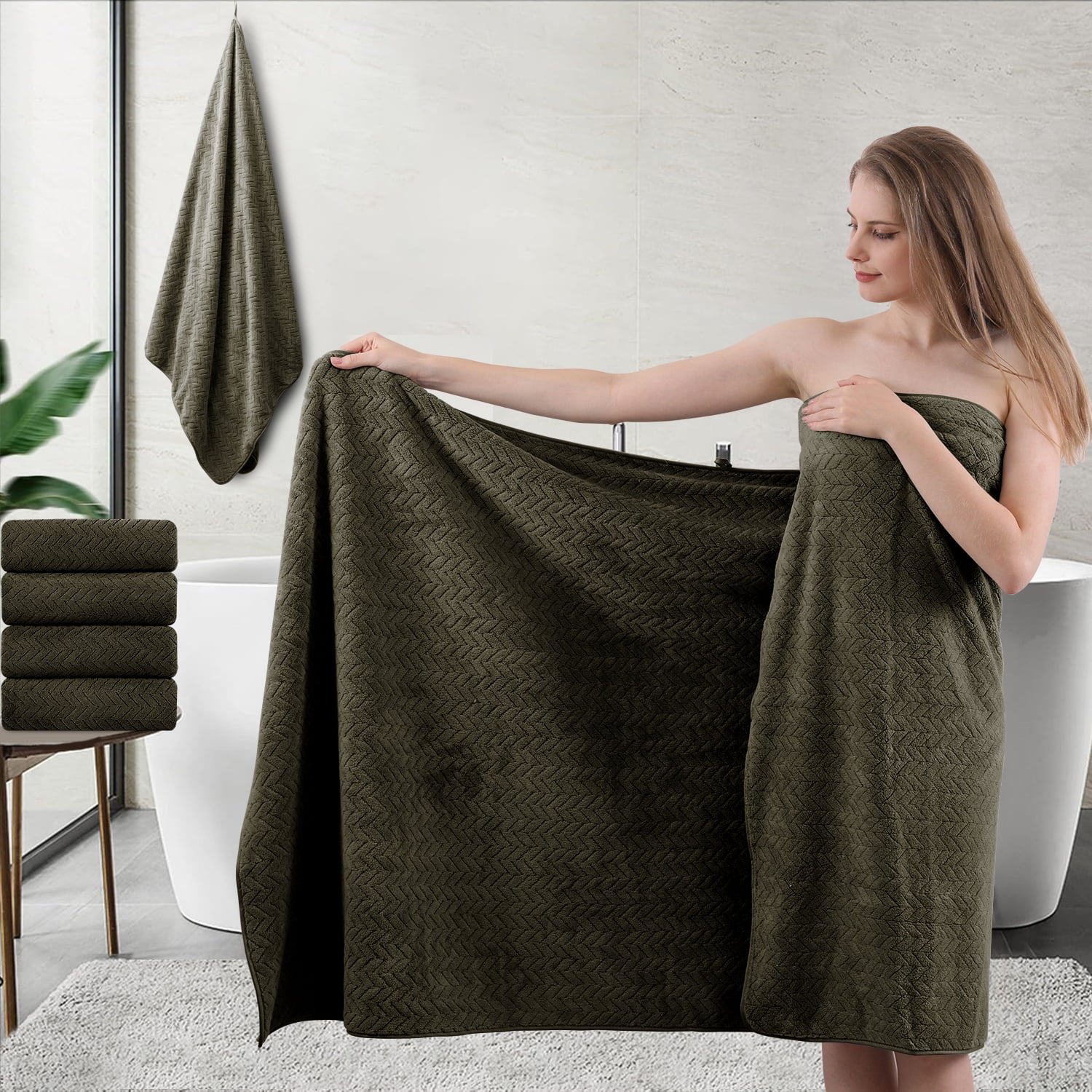 Beartech 3 Pack Microfiber Bath Towel Set Soft & Quickly Dry Bathroom Towel,Super absorbent Plush Bath Sheet Towel Oversized Towels Hotel Shower Towel-Dark Brown