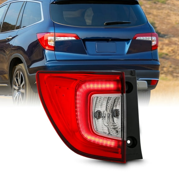 AKKON - Fits 2019-2021 Honda Pilot LX / EX / EX-L / Elite / Touring LED Running Chrome Red Tail Light Outer Driver Left