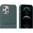 thumbnail image 3 of Dark Green Felt Lined Silicone Phone Case With Stitched Front Pocket for iPhone 12 Pro Max + Tempered Glass Screen Protector, 3 of 4
