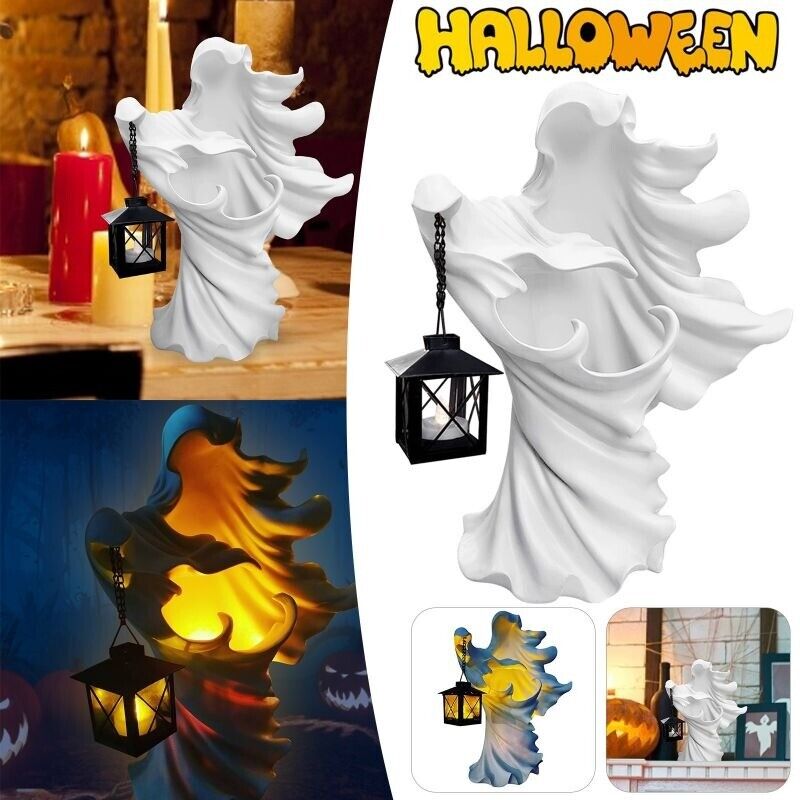 Liyucwill Cracker Barrel Ghost Witch Messenger w/Lantern Ghost Statues Ornaments Halloween