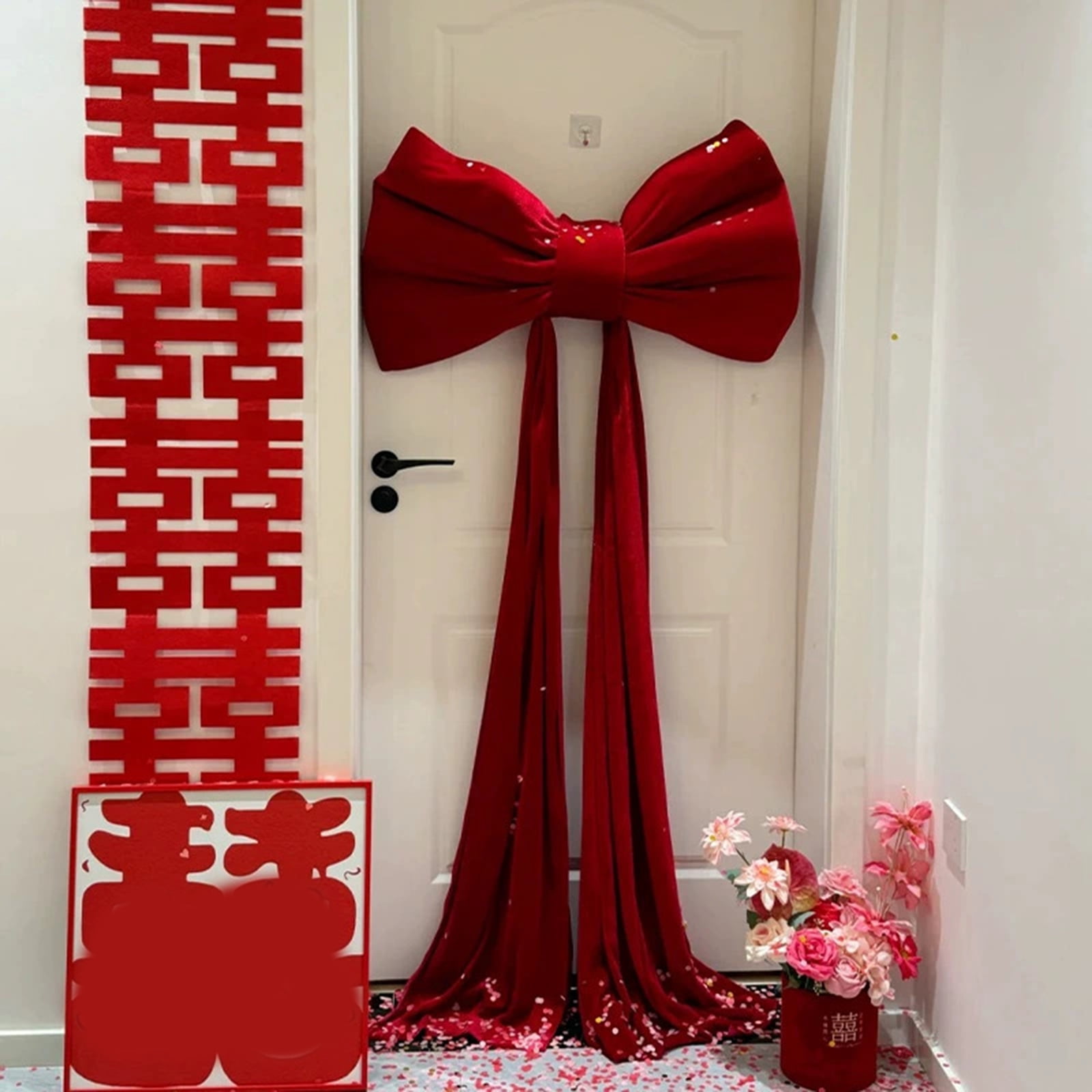 Large Red Plushie Bow Tie For Wedding And Party Backdrop Decoration With Vibranted Color And Soft Texture