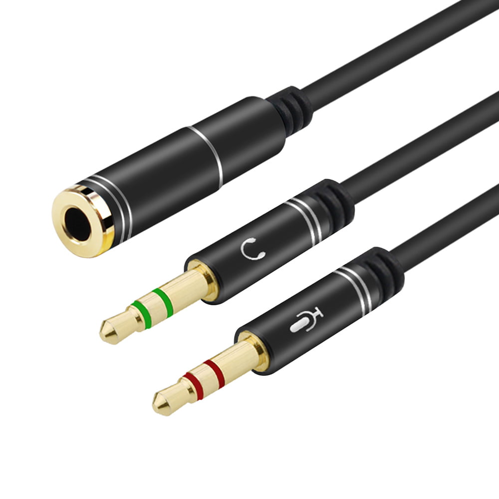 Computer Cables 3.5 one Minute Two Turn Double 3.5mm one to Two Audio Cable 1 Female to 2 Male Extension Cable Three-Way Audio Cable 0.3 Meters Cable Length: 10PCS, Color: Black 