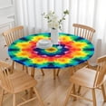 thumbnail image 3 of Colorful Rainbow Tie Dye Spiral Pattern Round Fitted Tablecloth with Elastic Edge,Dining Table Cover Waterproof,Outdoor Round Tablecloth for Camping,Dining,Indoor and Outdoor, 3 of 7