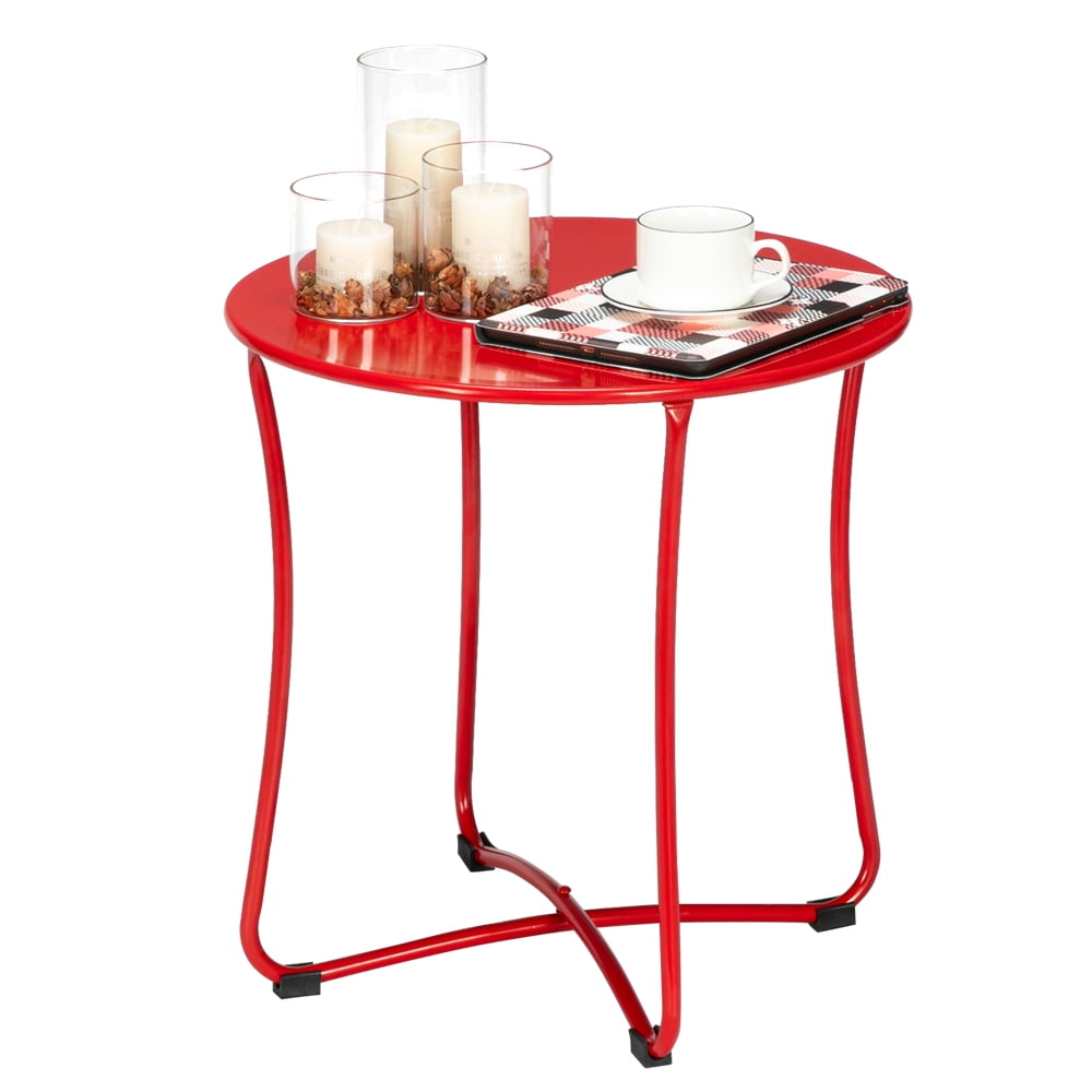 Kepooman Coffee Table, Round Metal Accent Table, Sofa Table, Rust-proof and Waterproof Accent Coffee Table, Outdoor and Indoor Snack Table, Red Kepooman Coffee Table, Round Metal Accent Table, Sofa Table, Rust-proof and Waterproof Accent Coffee Table, Outdoor and Indoor Snack Table, Red