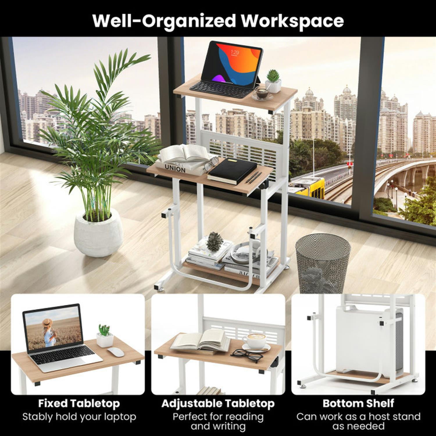 Demi Bonn Standing Desk for Small Space Sit Stand Desk with Height Adjustable Desktop, Laptop Workstation, White