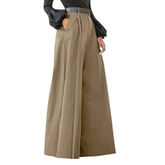 GEWSEY High Waisted Palazzo Wide Leg Pants for Women Dressy Tall Formal Work Office Pant (Khaki, XL)