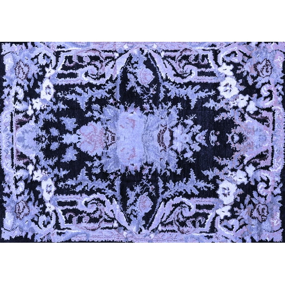 Ahgly Company Machine Washable Indoor Rectangle Medallion Blue French Area Rugs, 4' x 6'