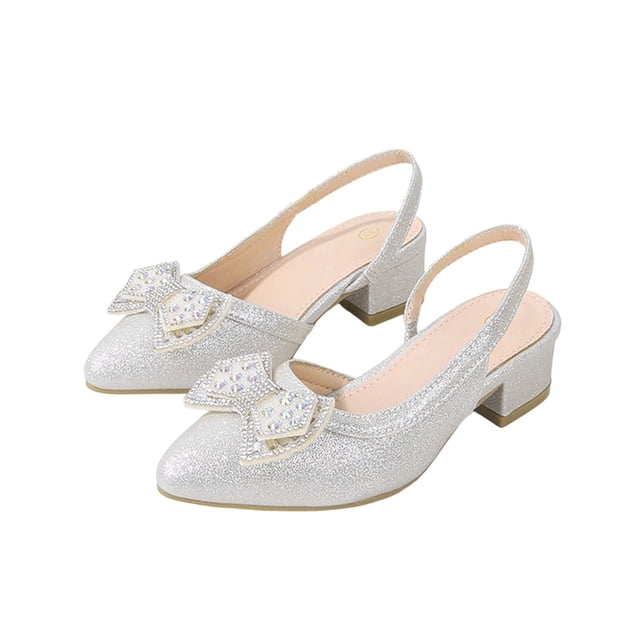Sandalias de Oro Tacones Hueco-Fuera Respirable Princesa Sandalias para Niñas Primavera/Verano Estilo Suela Suave Arco-Decorado para Niños Medianos Y Grandes