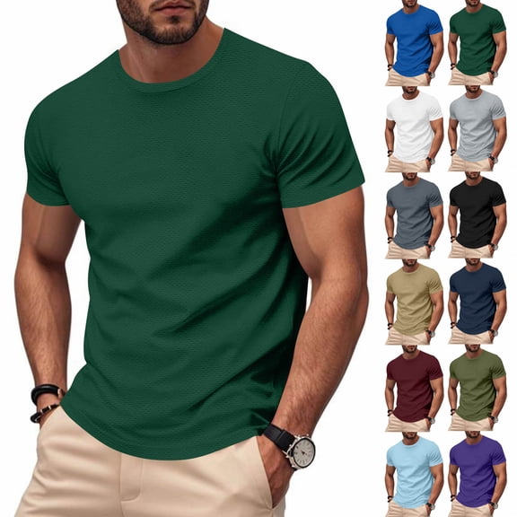 Kmdttou Men's Short Sleeve Crew T-Shirt Solid Color Outdoor Running Sports Breathable Short Sleeve on Clearance (Size:S-4XL)