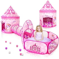 PigPigPen 3pc Polyester Princess Castle Ball Pit Tent for Toddlers with Pop-up Tunnel Indoor Outdoor