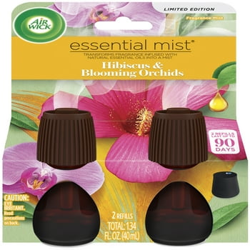 Air Wick Essential Mist Refill, 2 ct, Hibiscus & Blooming Orchids, Essential Oils Diffuser, Air Freshener
