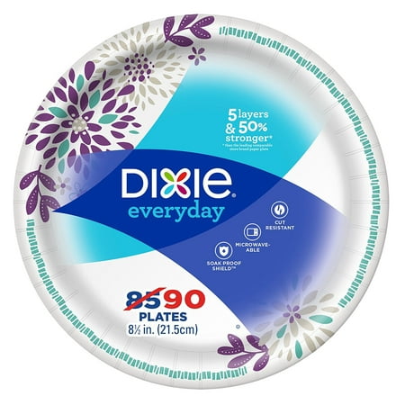 Dixie Everyday Disposable Paper Plates, 8.5", Multi-Color, 90 Count