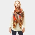 thumbnail image 2 of Orange, pink, green, taupe, blue multi colored snake skin and chain print scarf, 2 of 5