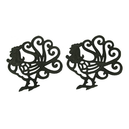 - Black Scroll Tail Rooster Cast Iron Trivet Set of 2