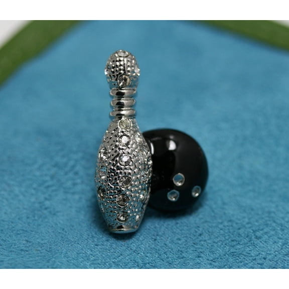 Rhinestone Bowling Pin And Bowling Ball Brooch, Sports Pin