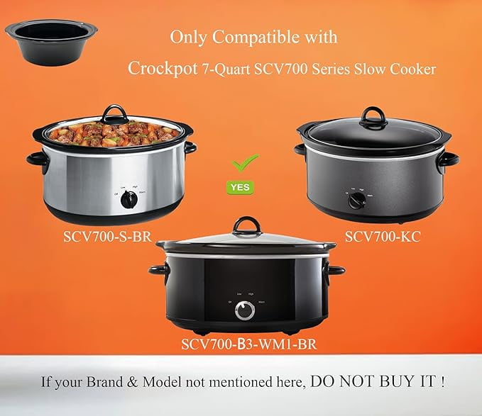 7qt Ceramic Pot Compatible for Crockpot Slow Cooker 7-Quart SCV700 Series