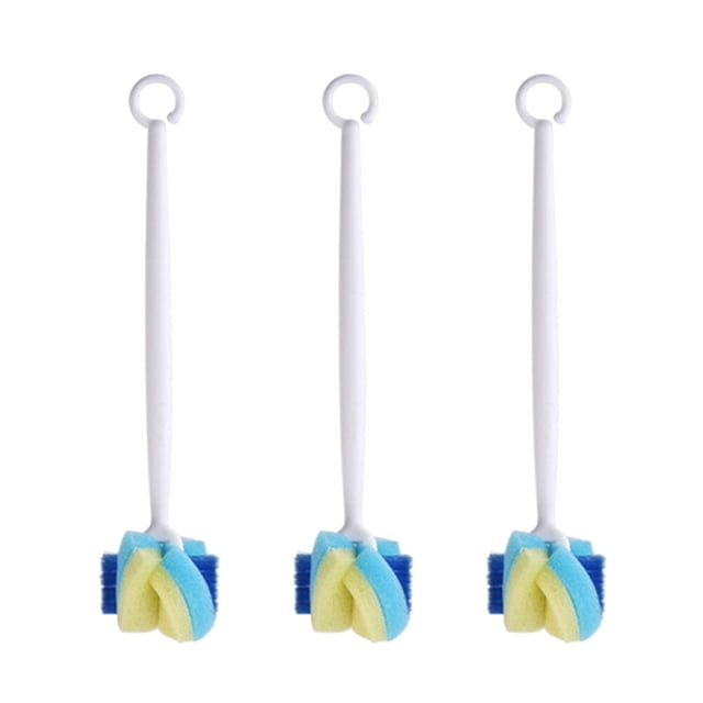 GOOHOCHY Cepillo de esponja con mango de plástico ABS de 3 piezas para limpiar biberones, vasos de vidrio y tazas de agua, para el hogar y la cocina.