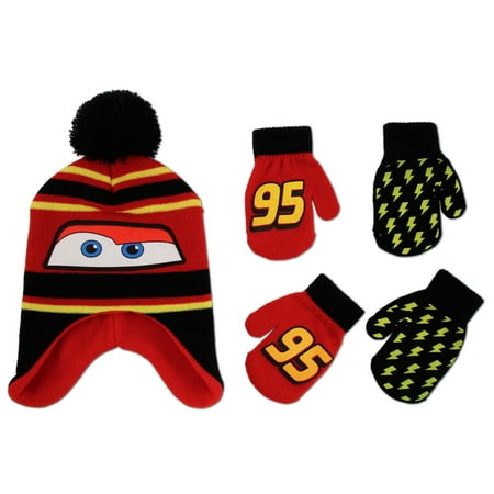 Disney Cars Hat and 2 Pair Mittens/Gloves Cold Weather Set, Little Boys, Age