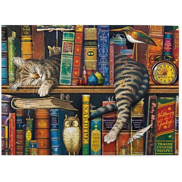 Divertidos rompecabezas de gatos para adultos y adolescentes, 500 piezas, 20,4 x 15, rompecabezas de madera en desarrollo de Iq cerebral (gato dormido)