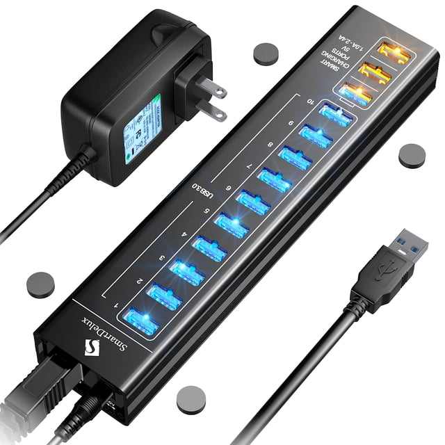 Hub USB SmartDelux de 13 puertos USB 3.0 con 10 puertos USB 3.0 negro