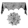 thumbnail image 1 of 2pcs In 1 Set Halloween Tablecloth Spider Web Fireplace Cover Fashion Black Table Runner Home Kitchen Party Supplies, 1 of 1