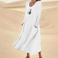 thumbnail image 1 of Meichang Robes Maxi pour Femmes Grande Taille Robes en Coton et Lin Manches Longues Encolure Dégagée Robes à Imprimé Pissenlit Robes Évasées Amples de Plage avec Poches Blanc G, 1 of 5