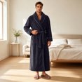 thumbnail image 2 of Fewfanhot Men’s Shawl Collar Fleece Bath Robe, Long Wrap‑Around House Robe with Self‑Tie Belt, Sleep Robe for Adult Men M‑XL, 2 of 10