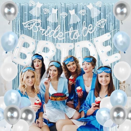 blue bachelorette party dress Blue Bachelorette Party Decorations, Bride to Be Bridal Shower Decorations,  Bride to Be Banner, Bridal Shower Tiara, Sash&Veil, Fringe Curtains, Blue  and White Bachelorette Party supply