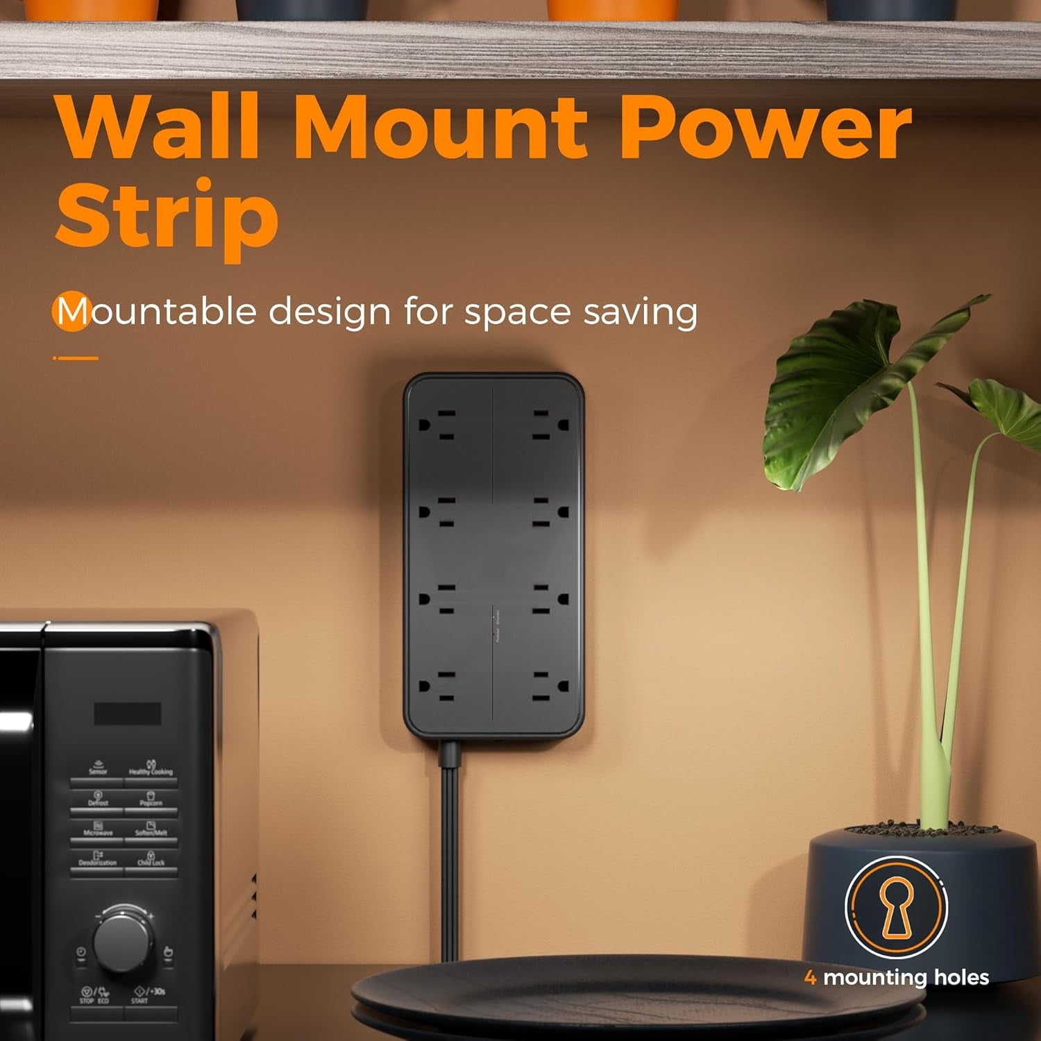 6 ft Extension Cord, 8 Outlets 3 USB Ports (1 USB C), Indoor GFCI Protected Surge Protector Multi Outlet Power Strip