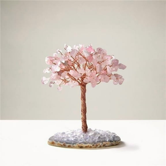 Kalifano K917A-RQ 3.5 in. Rose Quartz Natural Gemstone Tree of Life with Agate Base