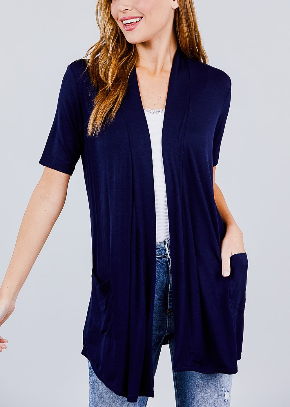 navy cardigan with pockets