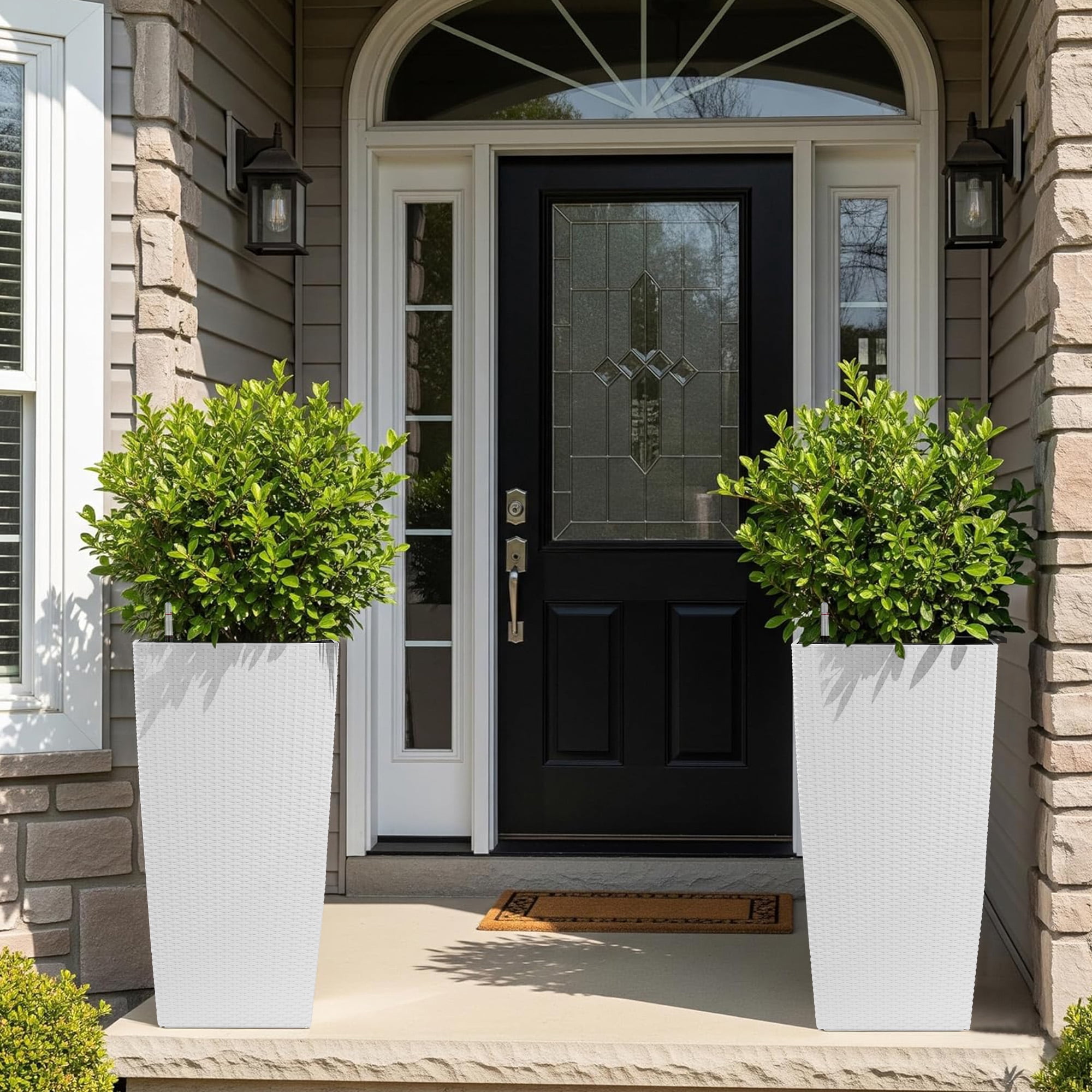 Outdoor Planter, 30 Inch Tall Self Watering Flower Pot for Garden Yard Patio Planting, White