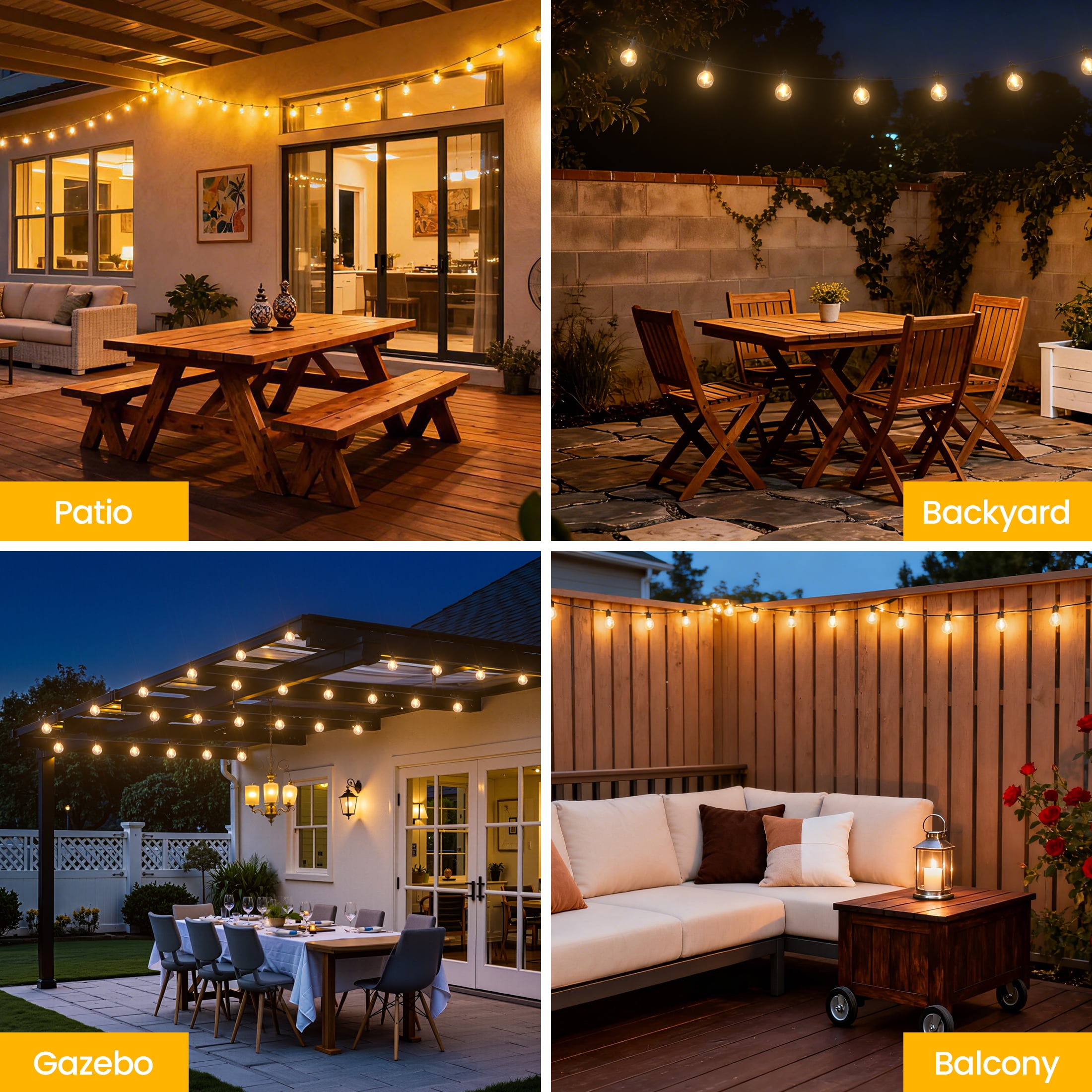 Fooman G40 Outdoor String Lights 50FT IP65 Patio Waterproof Hanging Lights with 25+2 Bulbs for Garden Gazebo Bistro Cafe Backyard