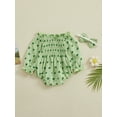 thumbnail image 4 of St Patricks Day Baby Girl Outfit Clover Print Smocked Bubble Romper Jumpsuits with Headband 0 6 12 18 24 Months Cotton Spring Clothes, 4 of 8