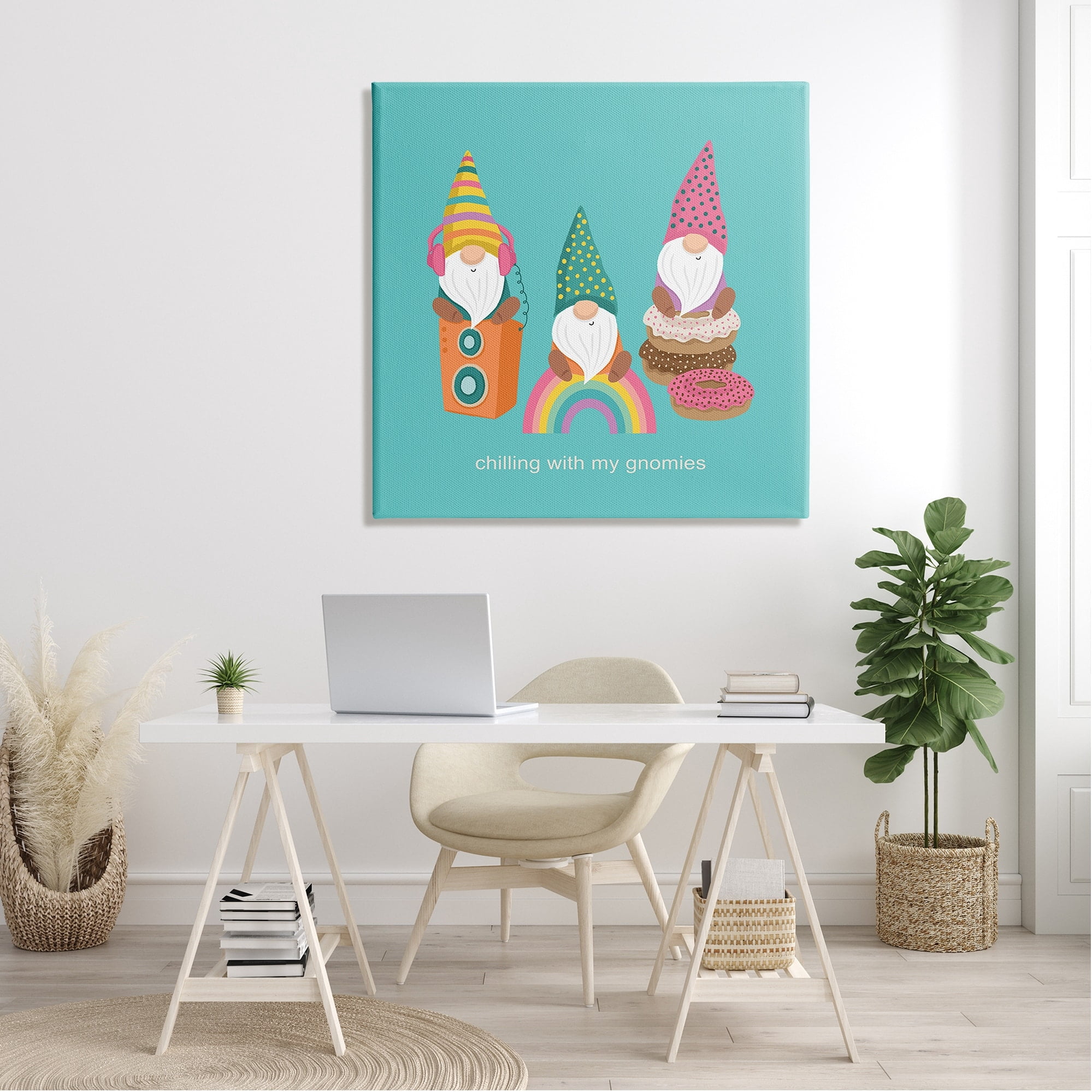 Stupell Industries Whimsical Chilling With Gnomies Phrase Patterned Teal Design Canvas Wall Art, 36 x 36, Design by Lisa Perry Whitebutton
