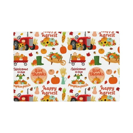 

Table Placemats Set of 4 - Fall Farm Pumpkin 12x18 In Faux Linen Double Heat Resistant Place Mats Cloth Indoor/Outdoor Placemats Washable Table Mats for Dining Kitchen Party