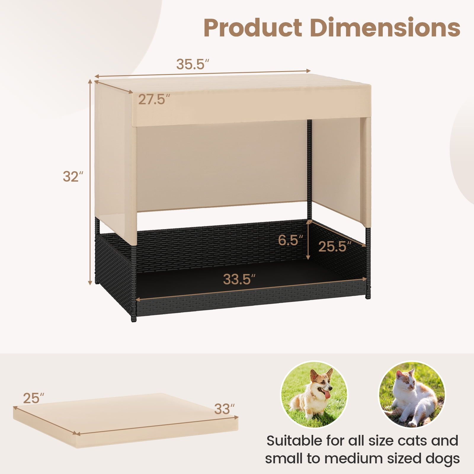 Gymax Outdoor Dog Shelter w/Cushioned Bed & Removable Sunproof Canopy Raised Legs