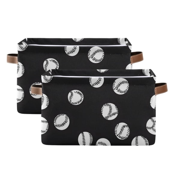 Ryvnso Baseball Pattern Storage Basket Large Bin Foldable Boxes Toys Organizer 14.2x10.2x8.3in 2 PCs