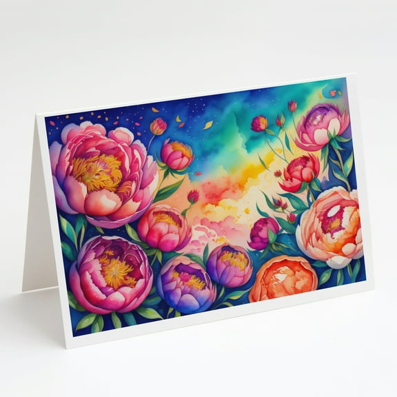 Peonies in Color Greeting Cards and Envelopes Pack of 8 7 in x 5 in