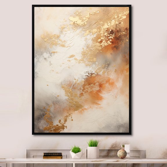 Designart "Gold And White Marble Geode I" Abstract Marble Floater Framed Wall Decor
