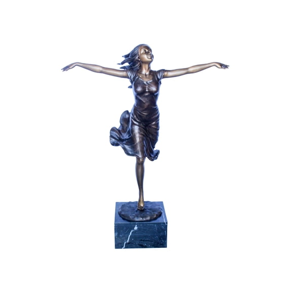 Nifao Bronze Statue, Girl Running in the Wind, Dynamic Art – Outdoor Garden Decor Sculpture, 46"L x 27"W x 57"H
