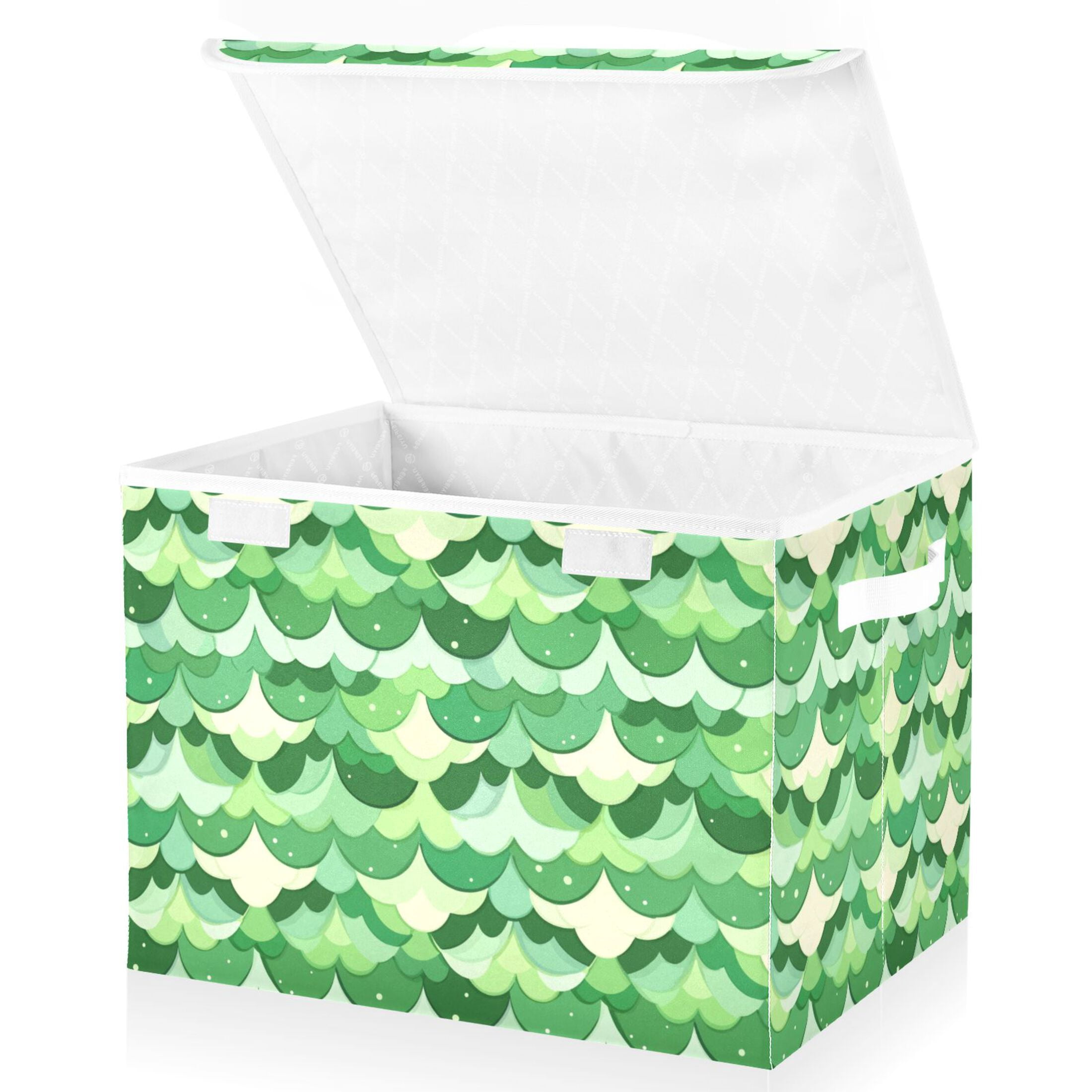 Cute Green Scale Picture Large Storage Bins with Linen Collapsible Lid Storage Box 16.7 x 12.6 x 11.8in