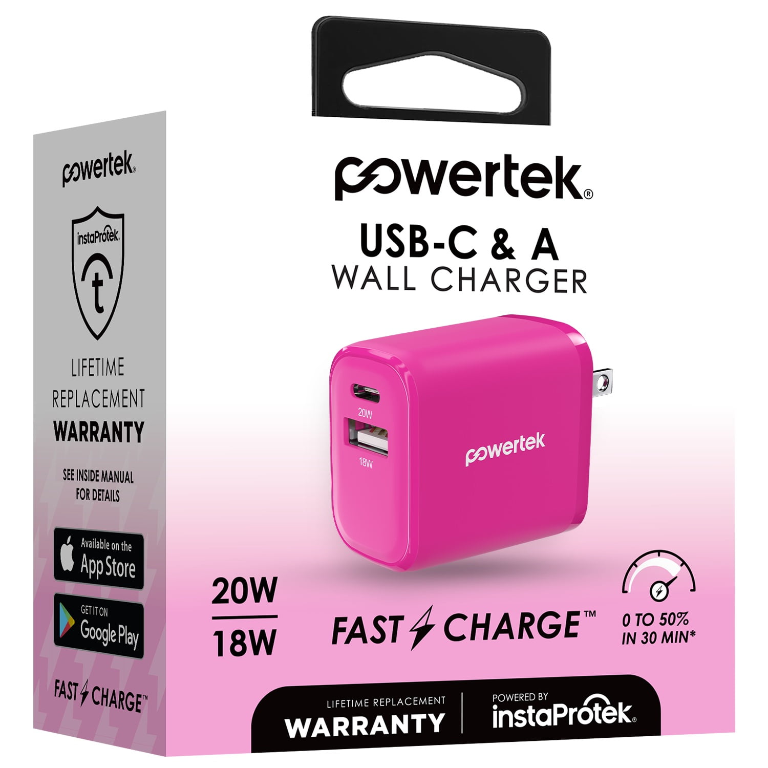 Liquipel Powertek Two Tone 20W Combo Wall Charger - Pink