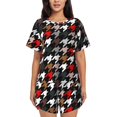 thumbnail image 1 of Xecao Houndstooth Green Red Pattern Women's Short Sleeve Pajama Set Soft Sleepwear Lounge Set with Button Front Top and Drawstring Shorts with Pockets-Medium, 1 of 6
