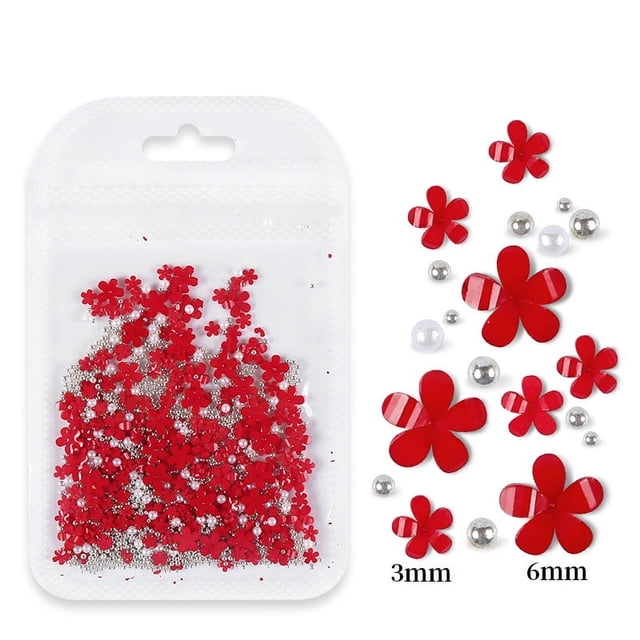 Bolsa de joyería con flores de cinco pétalos para decoración de uñas Joyería de flores acrílicas blancas y rosas con cuentas de oro y plata Flor de resina