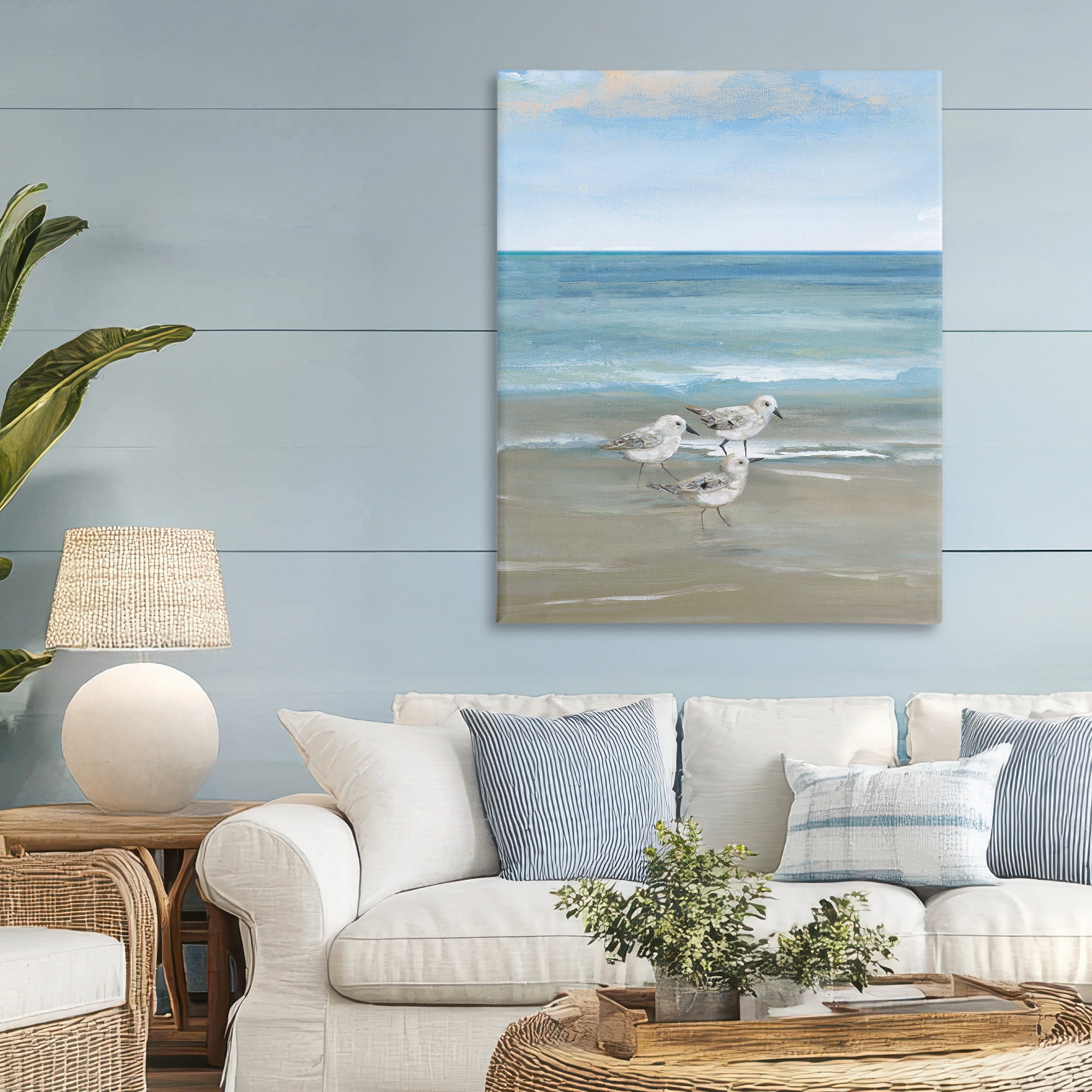 Stupell Industries Three Shorebirds & Gentle Waves Canvas Wall Art, design by Nan