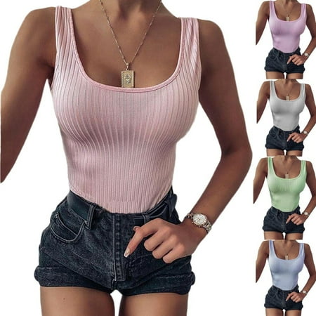 tops spaghetti ribbed camisole sleeveless vest knit strap basic tank sexy walmart
