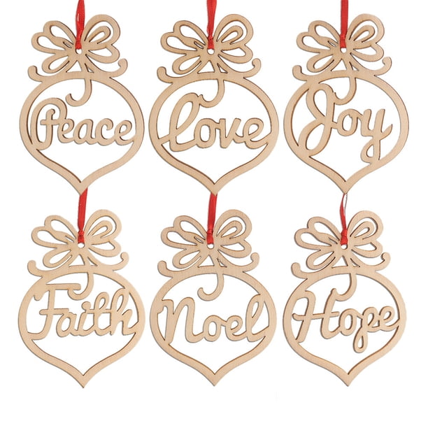 6 unids De Madera Colgante de Navidad Joy Alegría Fe Noel Love Hope Diseño Colgantes de Navidad Árbol de Navidad Decoración de Año Nuevo